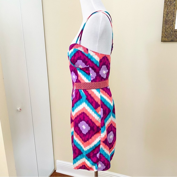 AEO American Eagle Outfitters Dress Mini Cocktail Aztec Strappy Sz 6 Purple Pink - Picture 10 of 11
